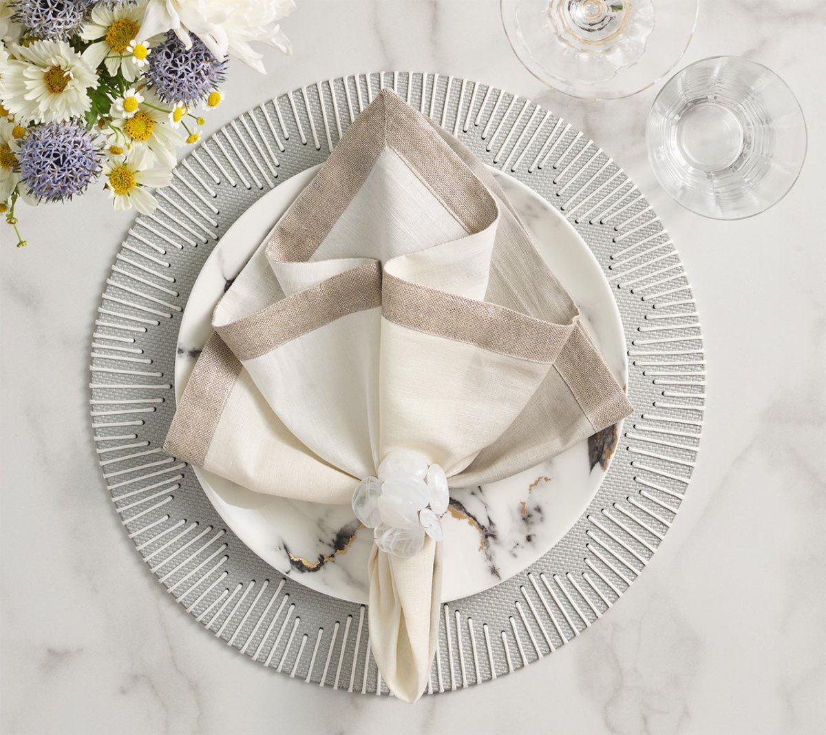 Sea Stone Napkin Ring in White Set of 4 by Kim Seybert at Fig Linens and Home - Lifestyle 1