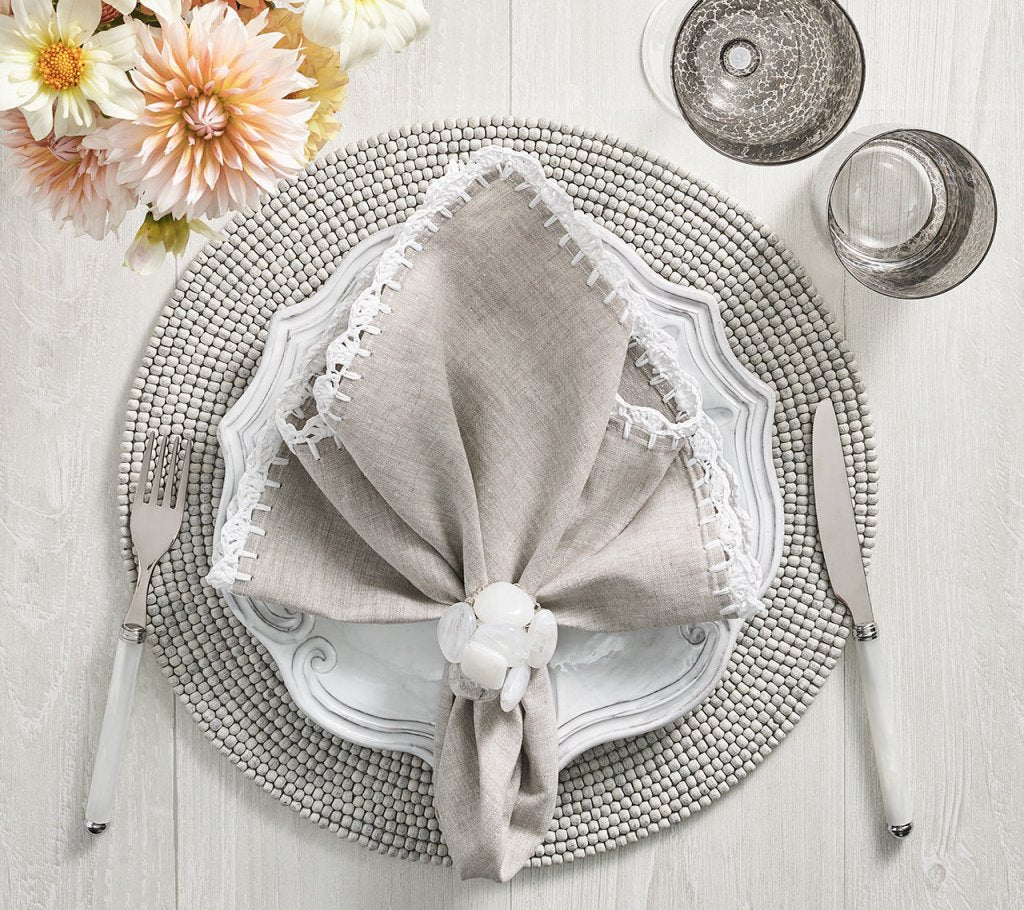 Sea Stone Napkin Ring in White Set of 4 by Kim Seybert at Fig Linens and Home - Lifestyle 2