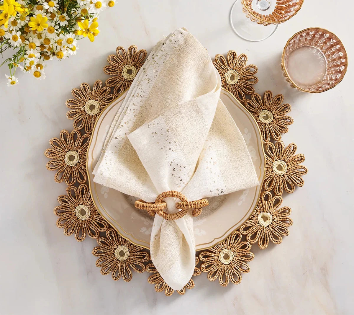 Spectra White & Gold Napkin Detail 7 | Kim Seybert at Fig Linens and Home