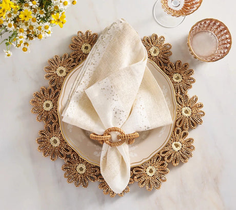 Spectra White & Gold Napkin Detail 7 | Kim Seybert at Fig Linens and Home