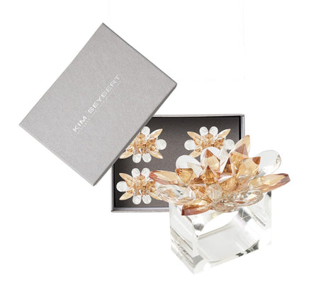 Spectra Napkin Ring in Champange & Crystal, Set of 4 in a Gift Box CHAMPAGNE/CRYSTAL 2.8" L x 2.2" W x 2.4" H at FIG LINENS AND HOME 3
