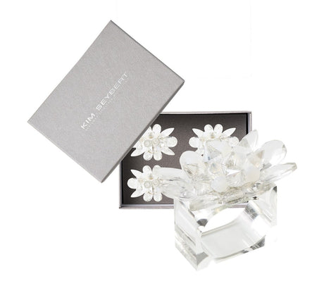 Spectra Napkin Ring in Clear & White, Set of 4 in a Gift Box at Fig Linens and Home - View 4