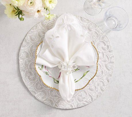 Spectra Napkin Ring in Clear & White, Set of 4 in a Gift Box at Fig Linens and Home - View 2