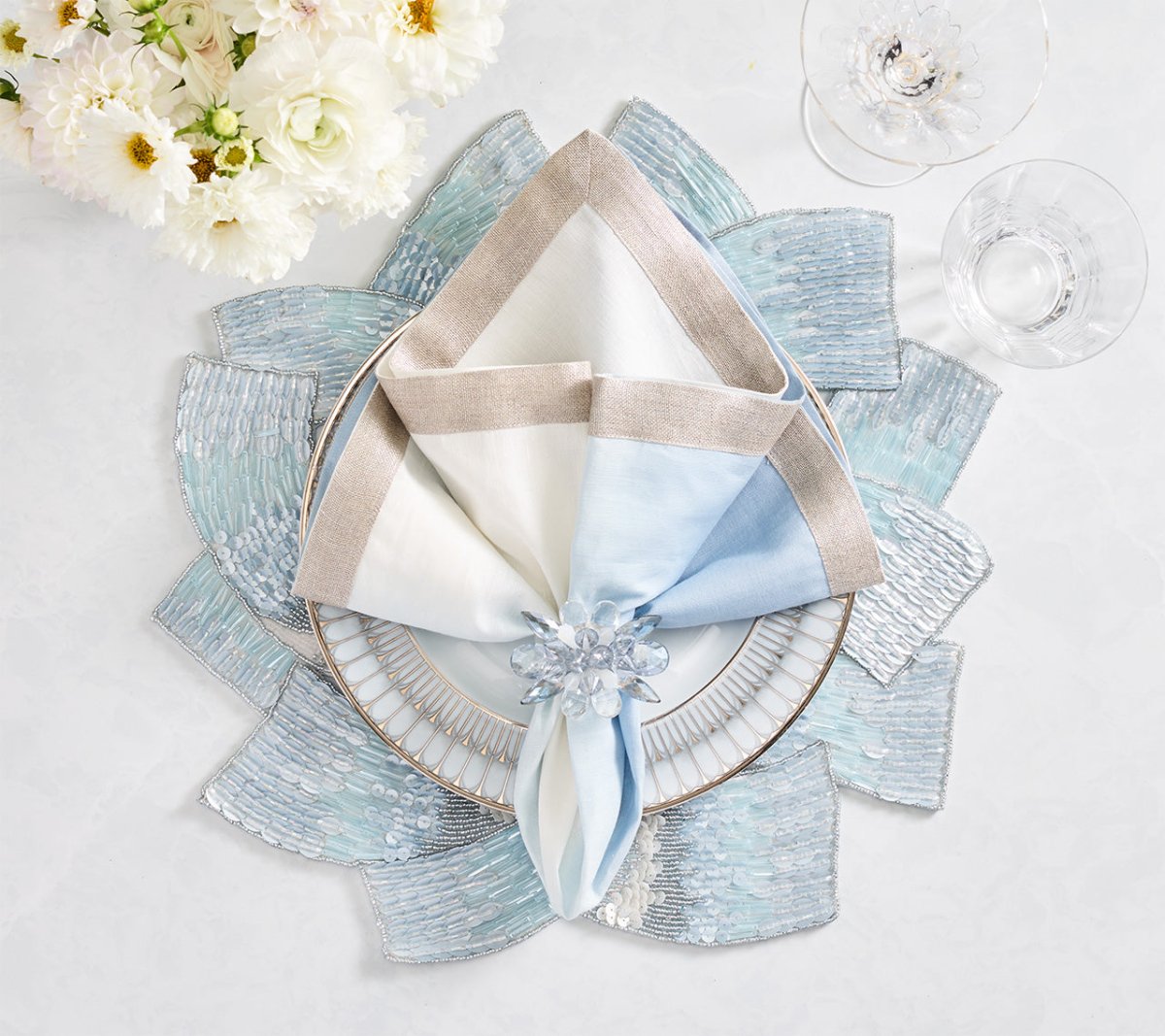 Spectra Glacier Blue Napkin Ring Detail 5 | Kim Seybert at Fig Linens and Home