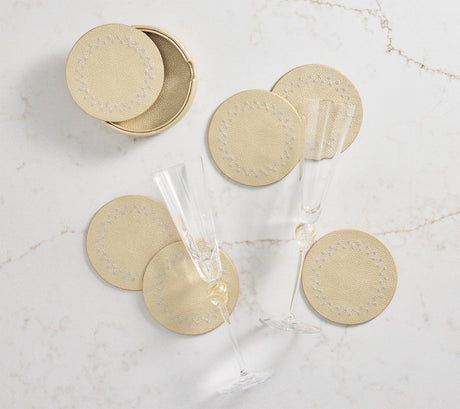 Starry Night Coaster in Gold & Silver, Set of 6 in a Caddy Kim Seybert at Fig Linens and Home - 6