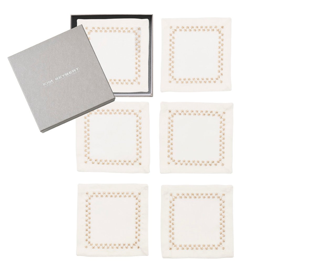 Starry Night Cocktail Napkin in White & Gold, Set of 6 in a Gift Box Kim Seybert at Fig Linens and Home - 37