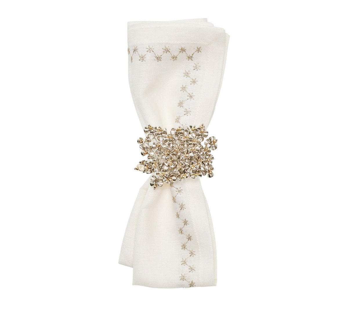 Starry Night Napkin in White & Silver, Set of 4 Kim Seybert at Fig Linens and Home - 39