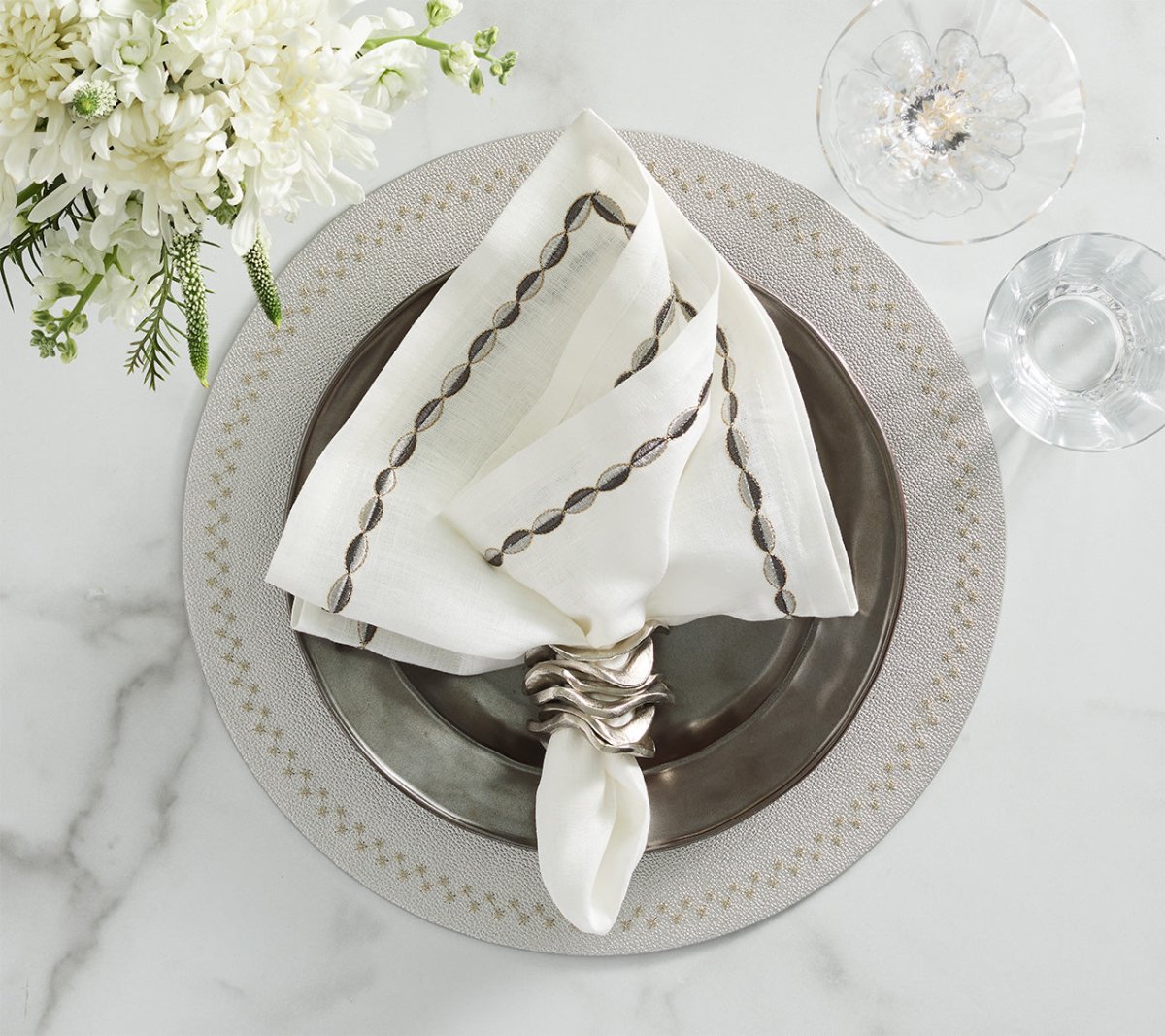 Starry Night Placemat in Silver, Set of 4 Kim Seybert at Fig Linens and Home - 5