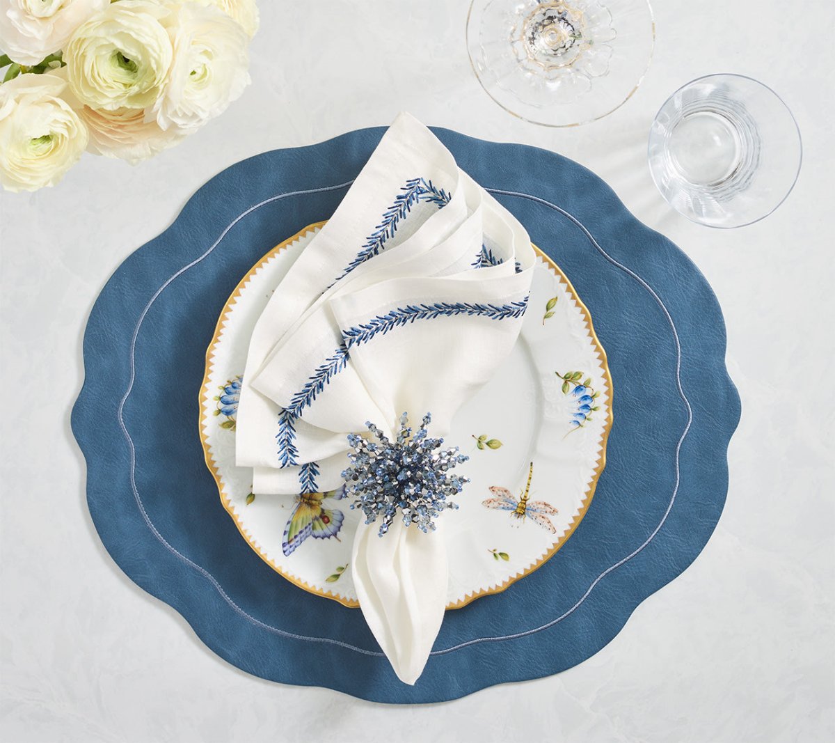Tailored Placemat in Blue by Kim Seybert - Lifestyle at Fig Linens and Home 1
