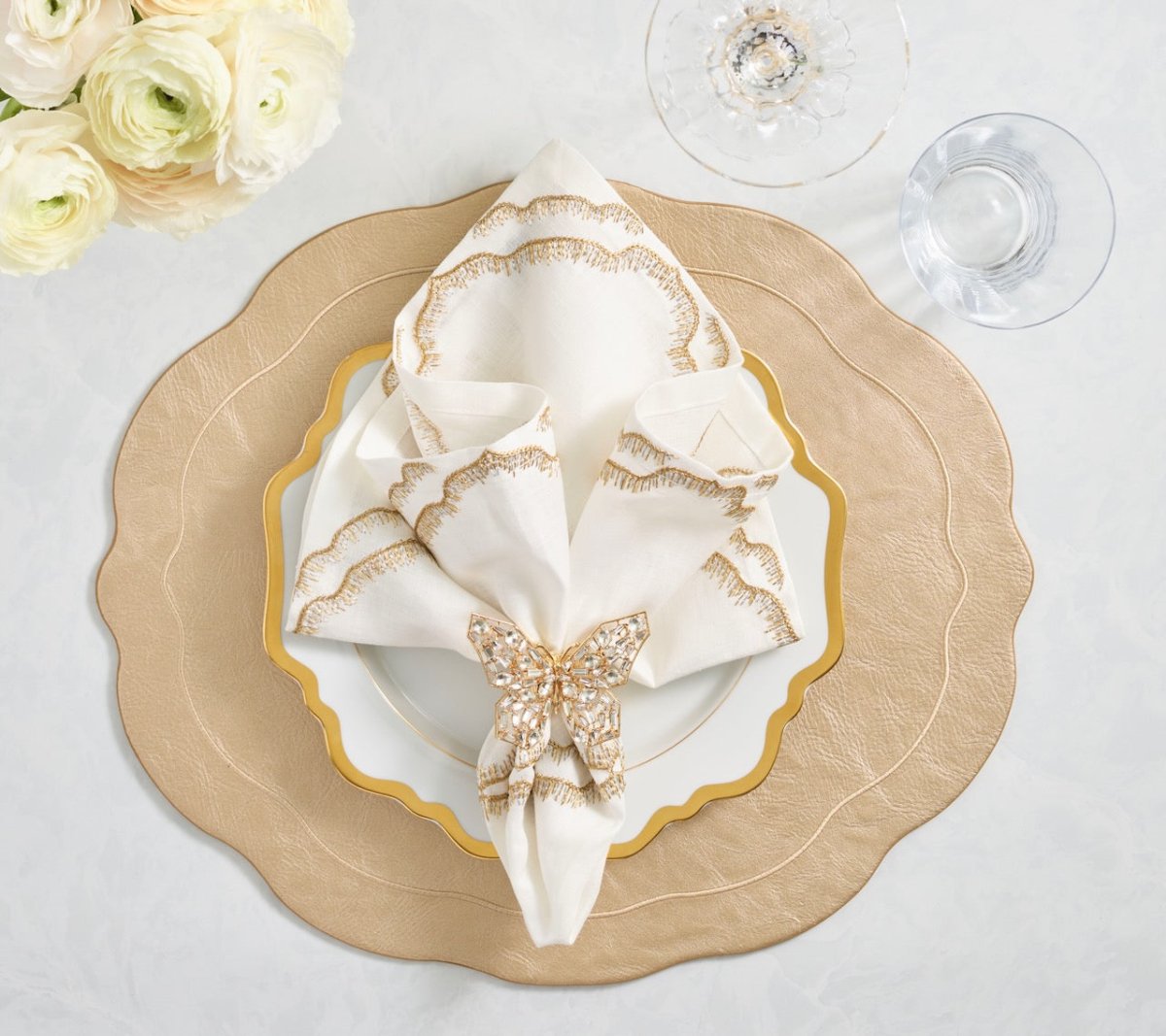 Tailored Placemat in Gold by Kim Seybert at Fig Linens and Home - Lifestyle 4