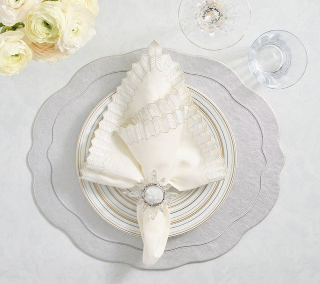 Tailored Placemat in Silver by Kim Seybert at Fig Linens and Home - Lifestyle 1