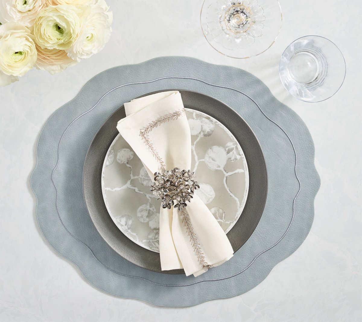Tailored Placemat in Steel Gray by Kim Seybert at Fig Linens and Home - Lifestyle 2