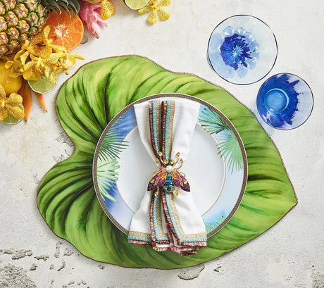 Kim Seybert Tropicana Green Placemats Set of 4 - Lifestyle Image 1 on Table at Fig Linens and Home