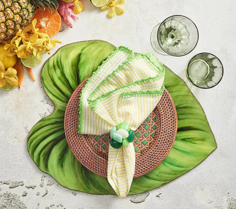 Kim Seybert Tropicana Green Placemats Set of 4 - Lifestyle Image 2 on Table at Fig Linens and Home