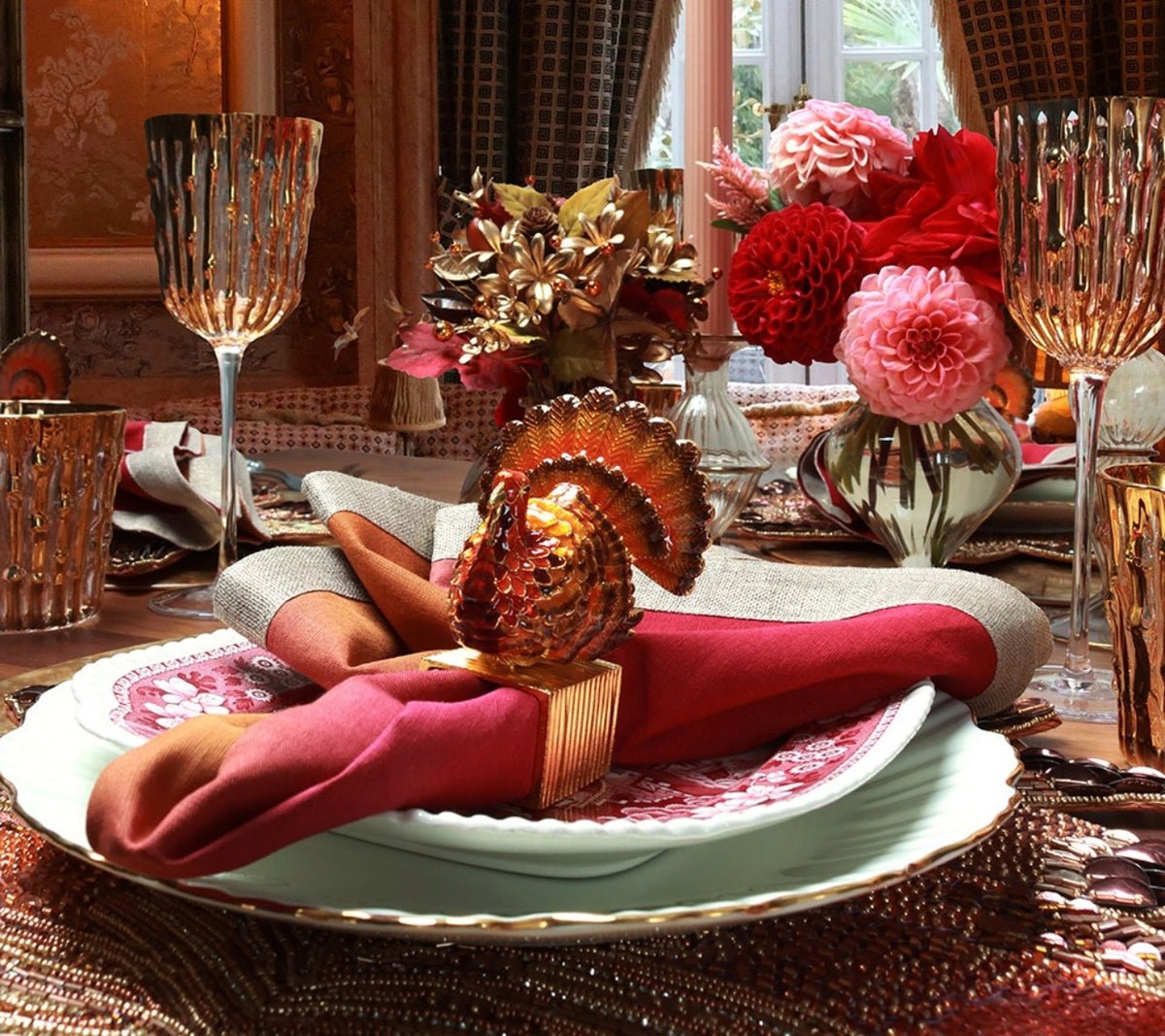 Turkey Trot Napkin Ring Set of 4 by Kim Seybert at Fig Linens and Home - Lifestyle 3