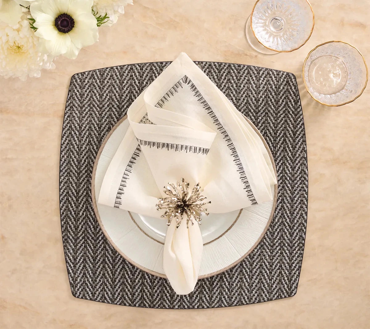 Twill Black/White Placemat Detail 4 | Kim Seybert at Fig Linens and Home