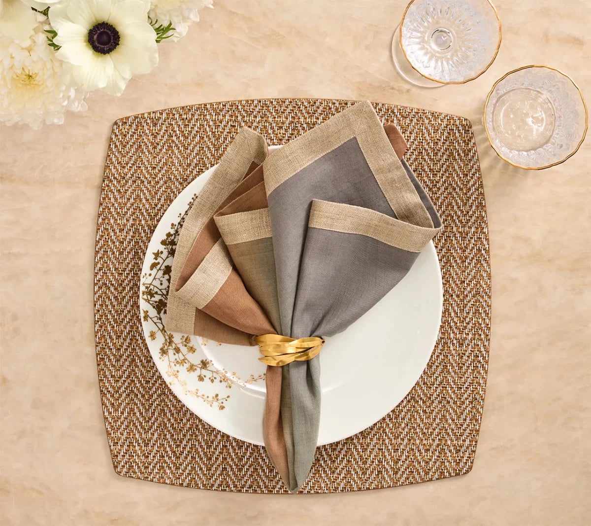 Twill Brown/White Placemat Detail 3 | Kim Seybert at Fig Linens and Home