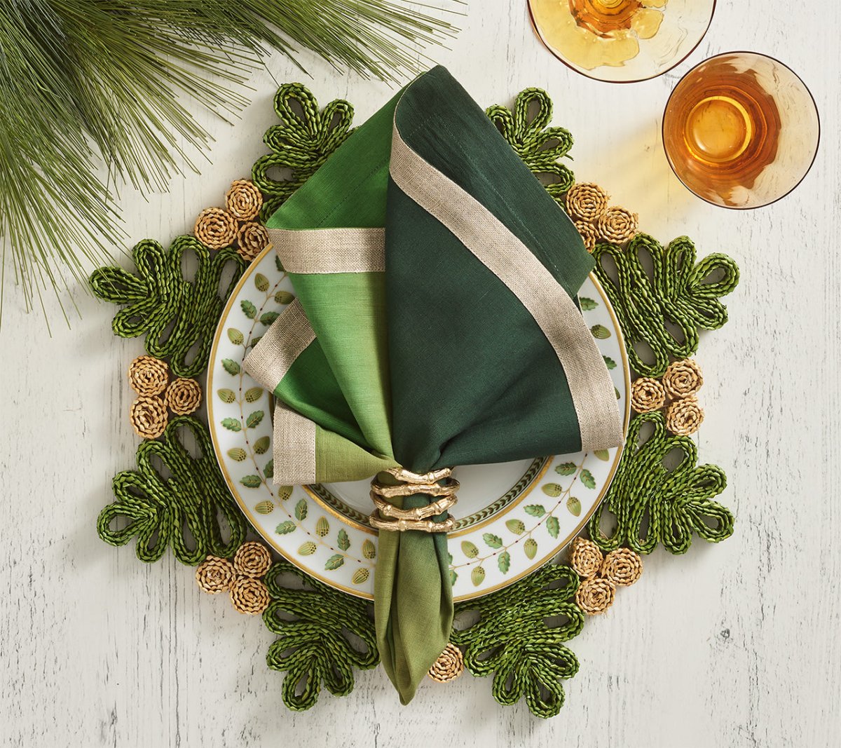 Verve Placemat in Green & Natural, Set of 4 Kim Seybert at Fig Linens and Home 4