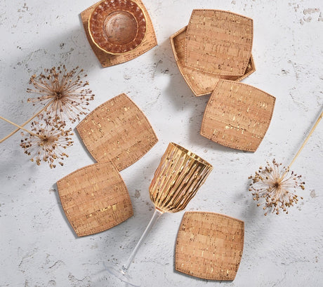 Whistler Coaster in Natural & Gold, Set of 6 in a Caddy Kim Seybert Natural/Gold 4.5"L x 4.5"W x 0.1"H at FIG LINENS AND HOME 1