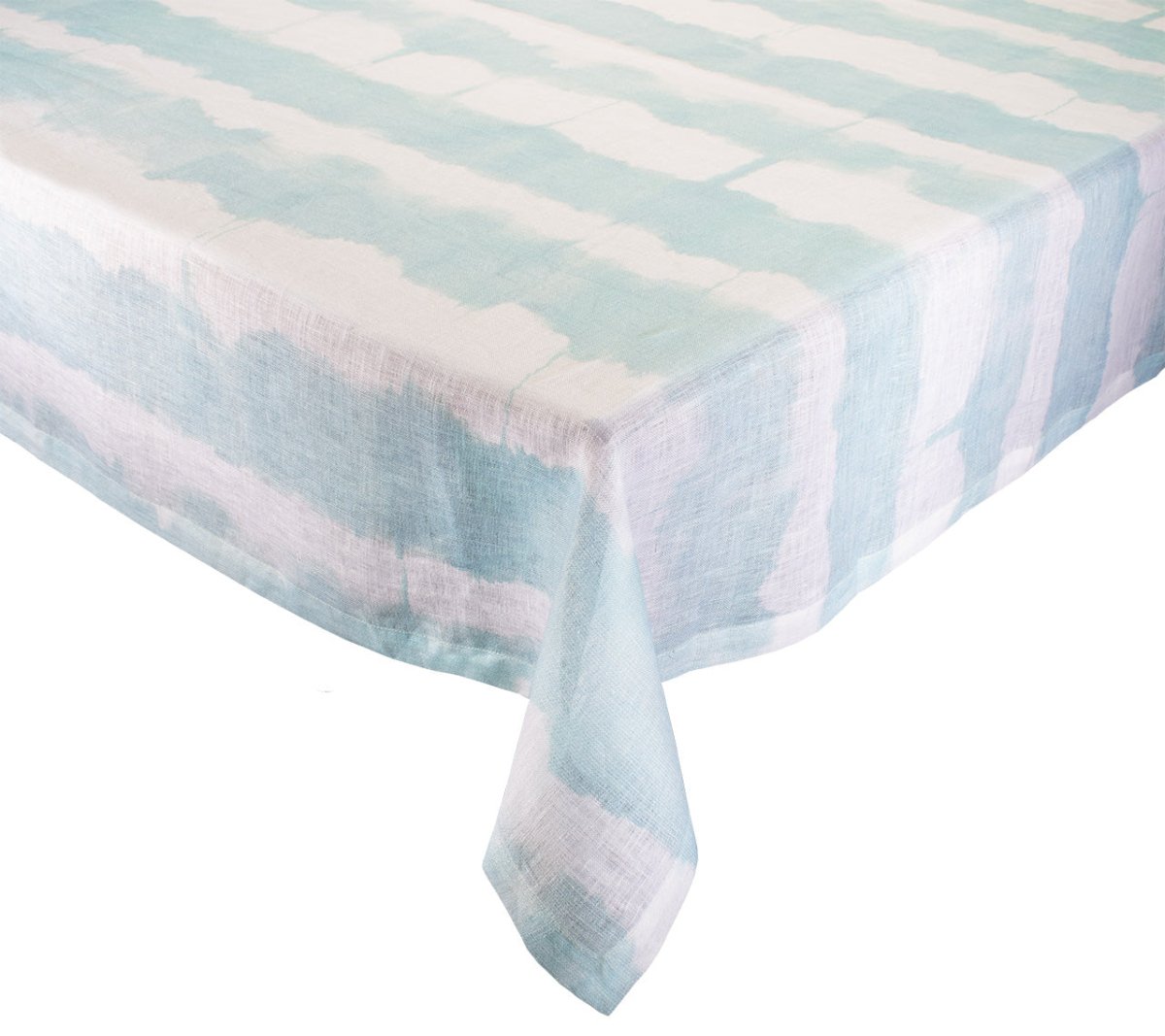 Tablecloth - Kim Seybert Watercolor Stripe Seafoam at Fig Linens and Home - Corner View