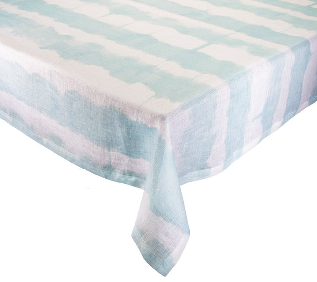 Tablecloth - Kim Seybert Watercolor Stripe Seafoam at Fig Linens and Home - Corner View
