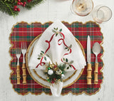 Xmas Ribbon Napkin in White, Red & Green, Set of 4 Kim Seybert at Fig Linens and Home 2