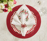 Xmas Ribbon Napkin in White, Red & Green, Set of 4 Kim Seybert at Fig Linens and Home 1