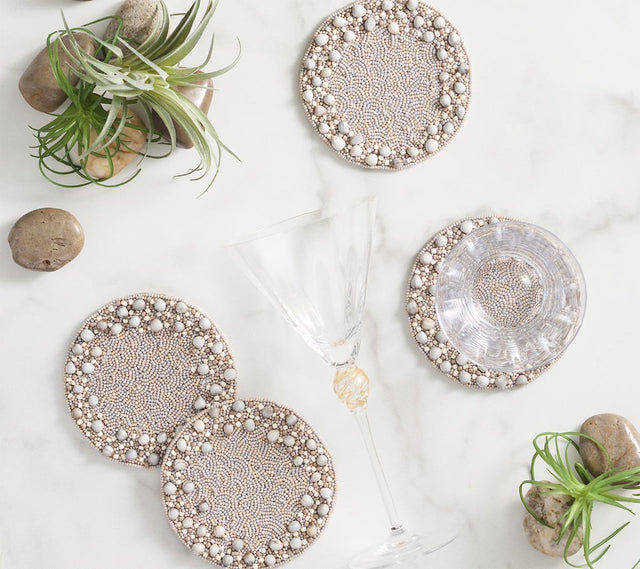 Zen Gray & Taupe Coaster Detail 2 | Kim Seybert at Fig Linens and Home