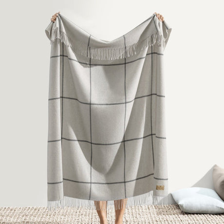 Windowpane Cashmere Light Grey Throw by Lands Downunder at Fig Linens and Home - Full View