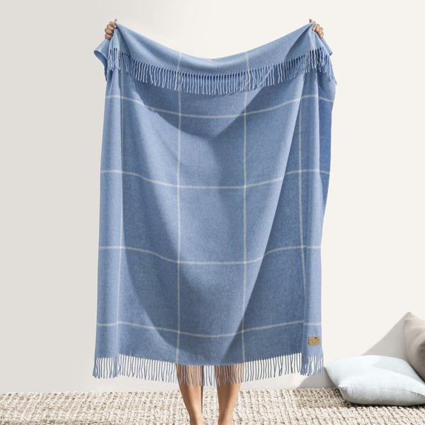 Lands Downunder Windowpane Cashmere Sky Blue Throw - Fig Linens and Home