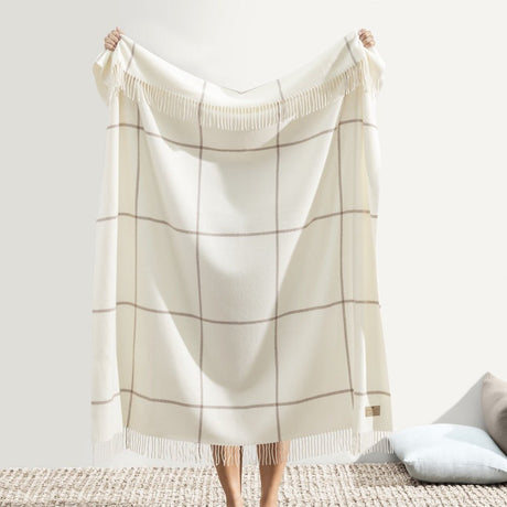 Windowpane Cashmere Throw Ecru & Taupe by Lands Downunder - Full View at Fig Linens and Home