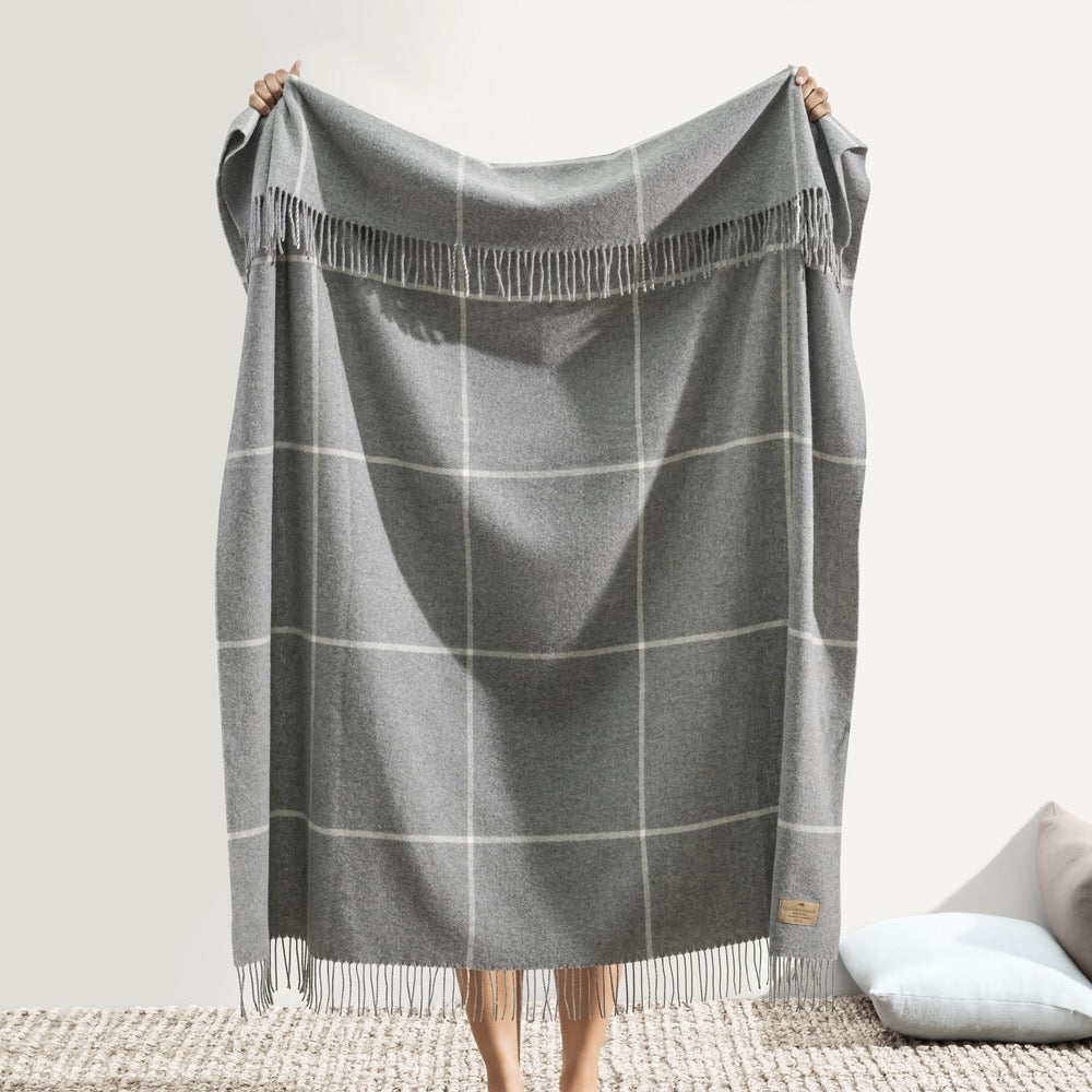 Windowpane Cashmere Throw Gray by Lands Downunder 51"W x 67"L Gray at FIG LINENS AND HOME 2