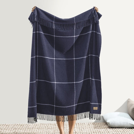 Windowpane Cashmere Throw Navy by Lands Downunder at Fig Linens and Home - Full View
