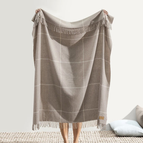 Windowpane Cashmere Throw Taupe by Lands Downunder - Full View at Fig Linens and Home