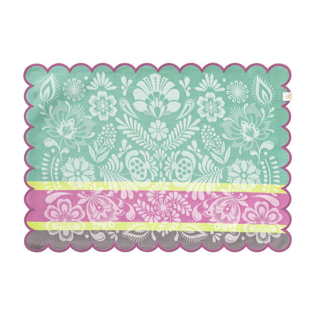 Alegria Coated Placemat in Lagoon Green by Le Jacquard Francais 14" x 20" - Set of 4 Placemats GREEN at FIG LINENS AND HOME 1