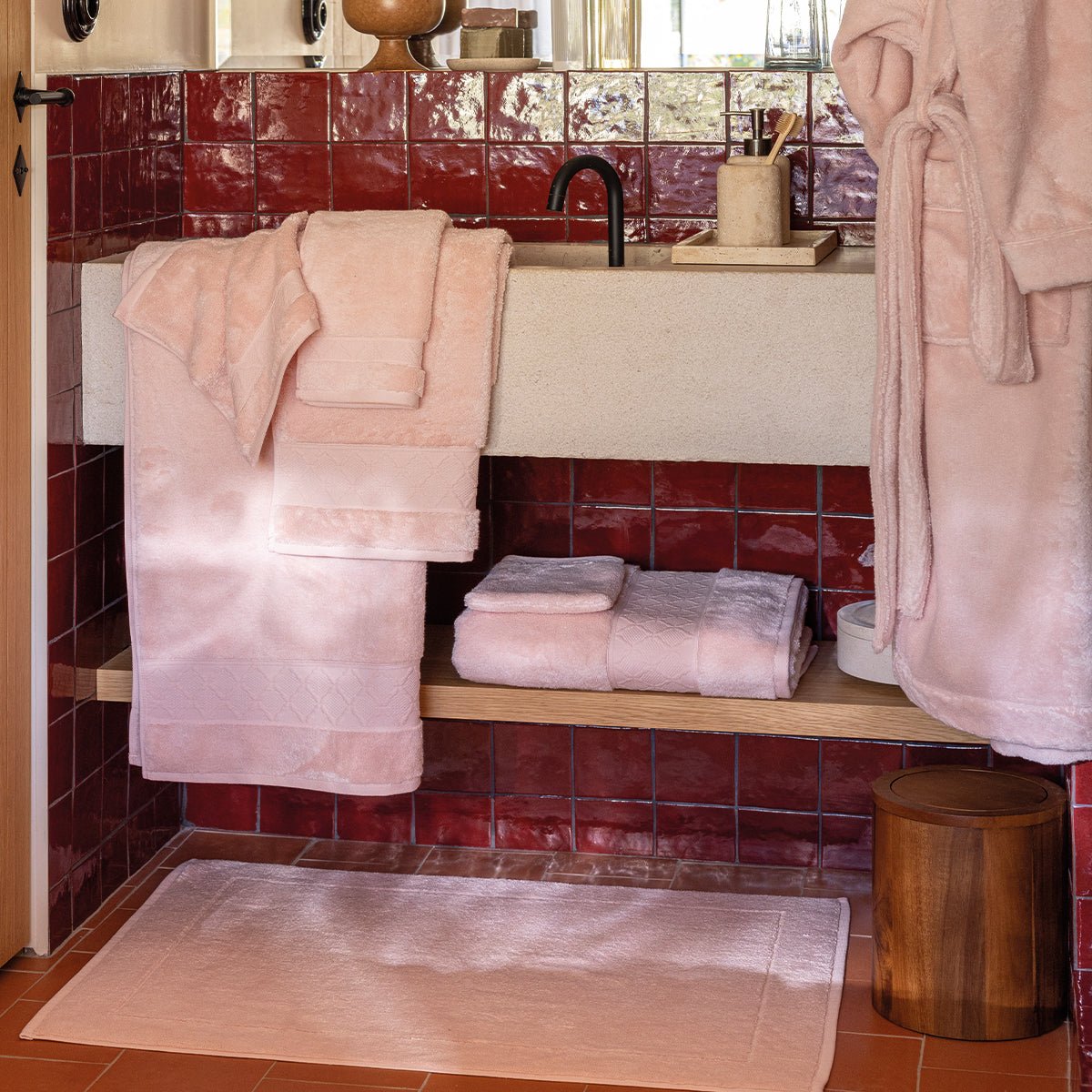 Caresse Pink Bath Collection by Le Jacquard Francais Bath Sheet 35" X 59" Pink at FIG LINENS AND HOME 2