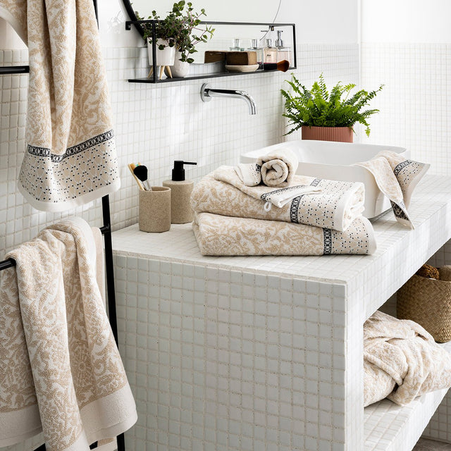 Charme Crème Bath Towels and Tub Mats by Le Jacquard Francais at Fig Linens and Home - View 1