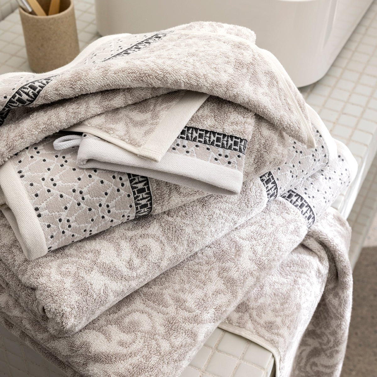 Charme Grey Bath Towels, Tub Mats, Wash Cloths by Le Jacquard Francais at Fig Linens and Home 4
