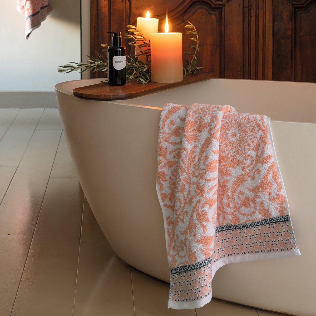 Charme Peony Bath Towels by Le Jacquard Francais at Fig Linens and Home - View 3
