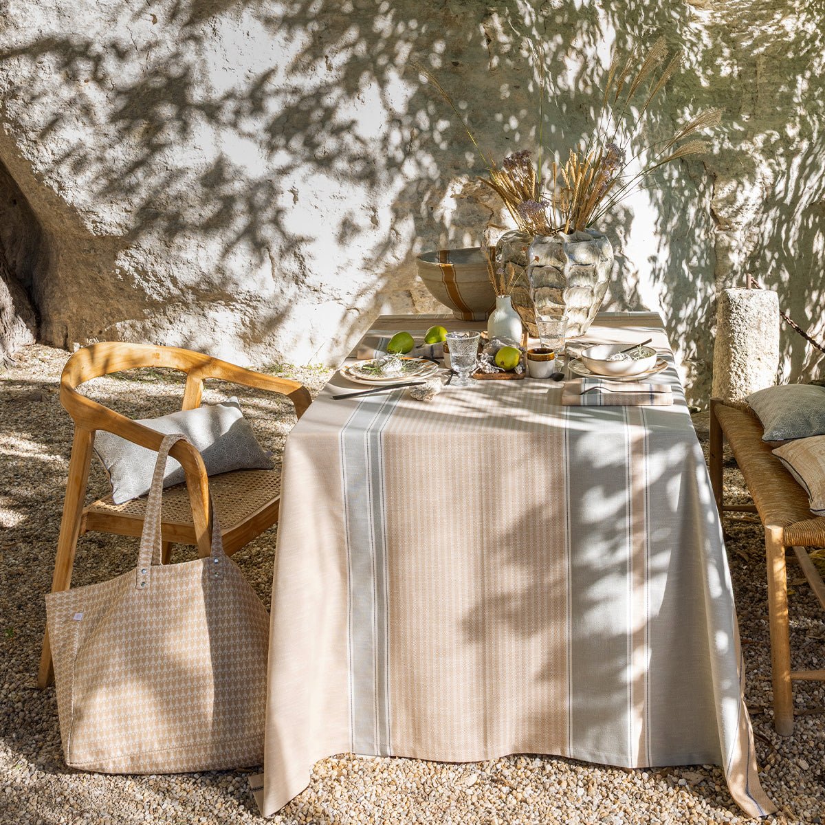 Dune Beige Tablecloth by Le Jacquard Francais at Fig Linens and Home 1
