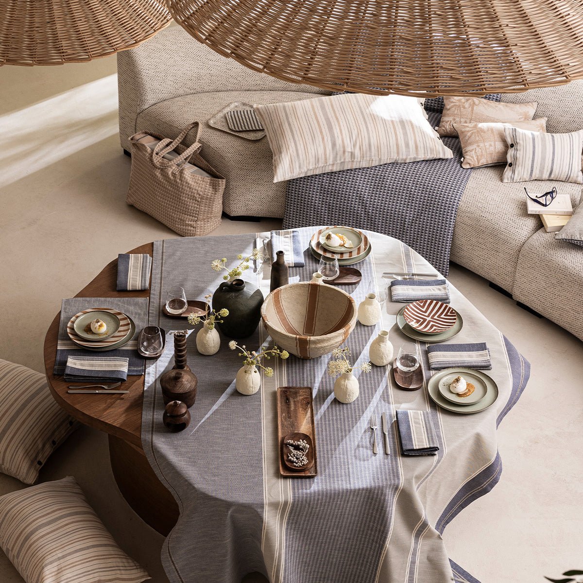 Dune Blue Tablecloth by Le Jacquard Francais at Fig Linens and Home 1