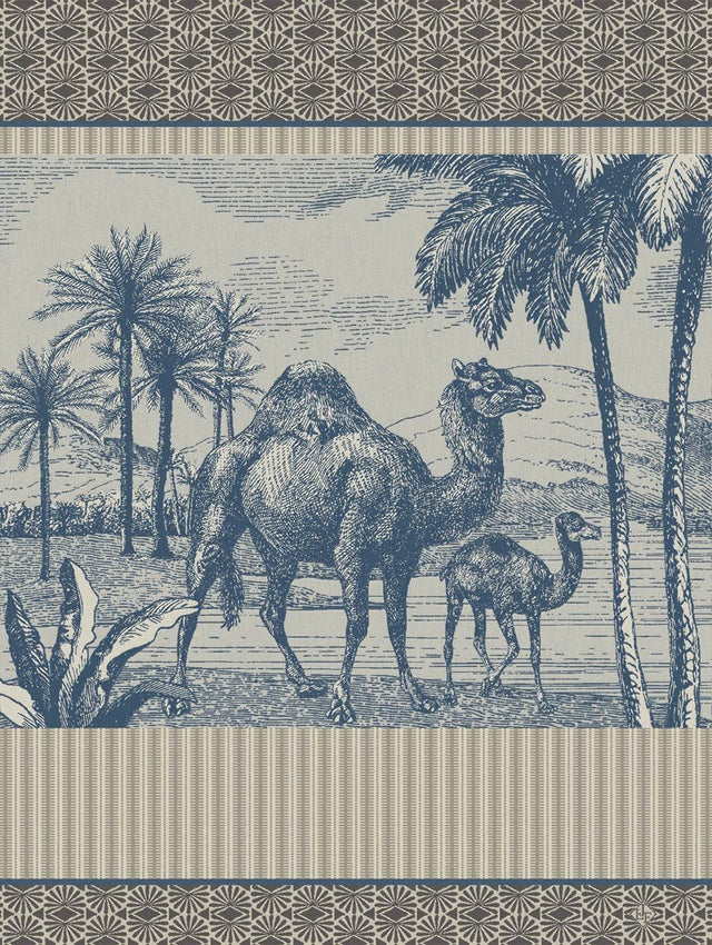 Dune Dromadaire Blue Tea Towel by Le Jacquard Francais at Fig Linens and Home