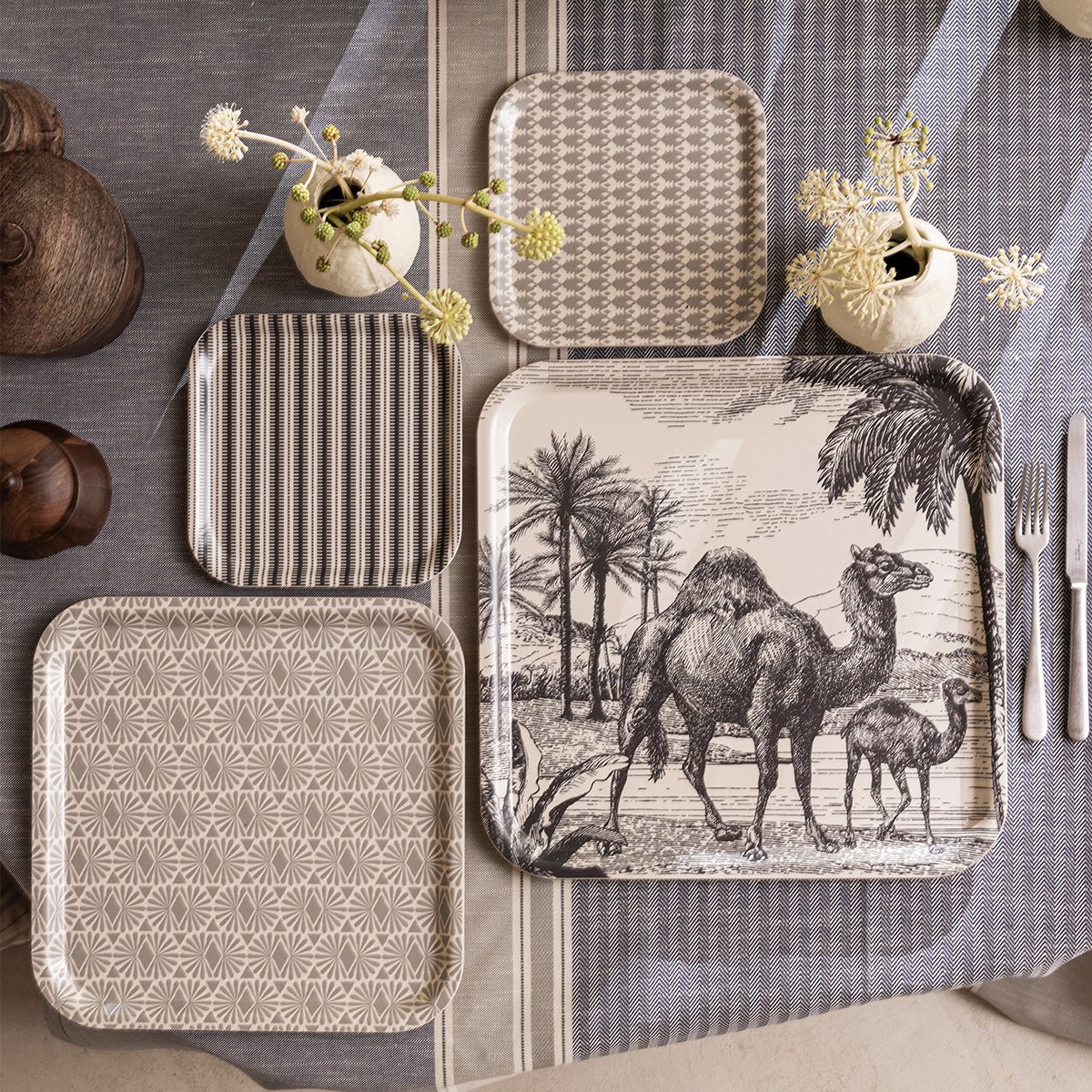Dune Grey 15" Wood Tray by Le Jacquard Francais at Fig Linens and Home - View 2