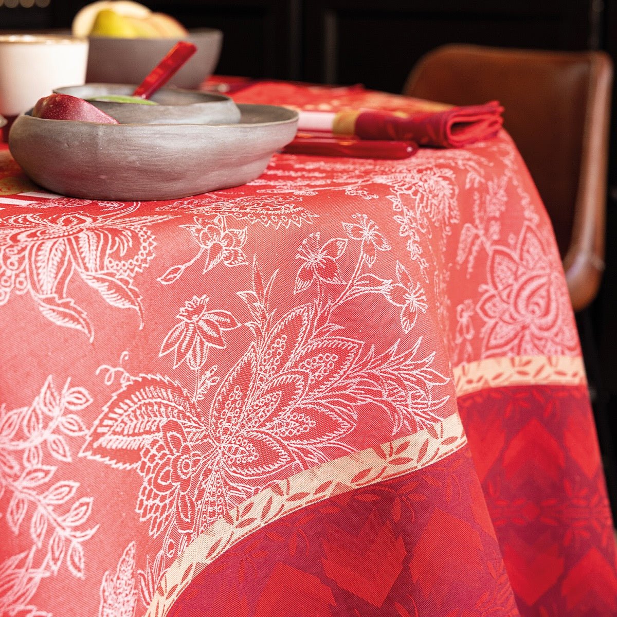 Gipsy Red Tablecloth By Le Jacquard Francais - Detail View of Table Linens