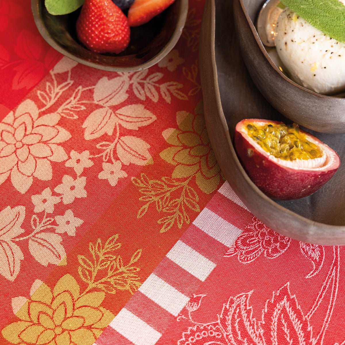 Gipsy Red Tablecloth By Le Jacquard Francais - Lifestyle 2 at Fig Linens and Home