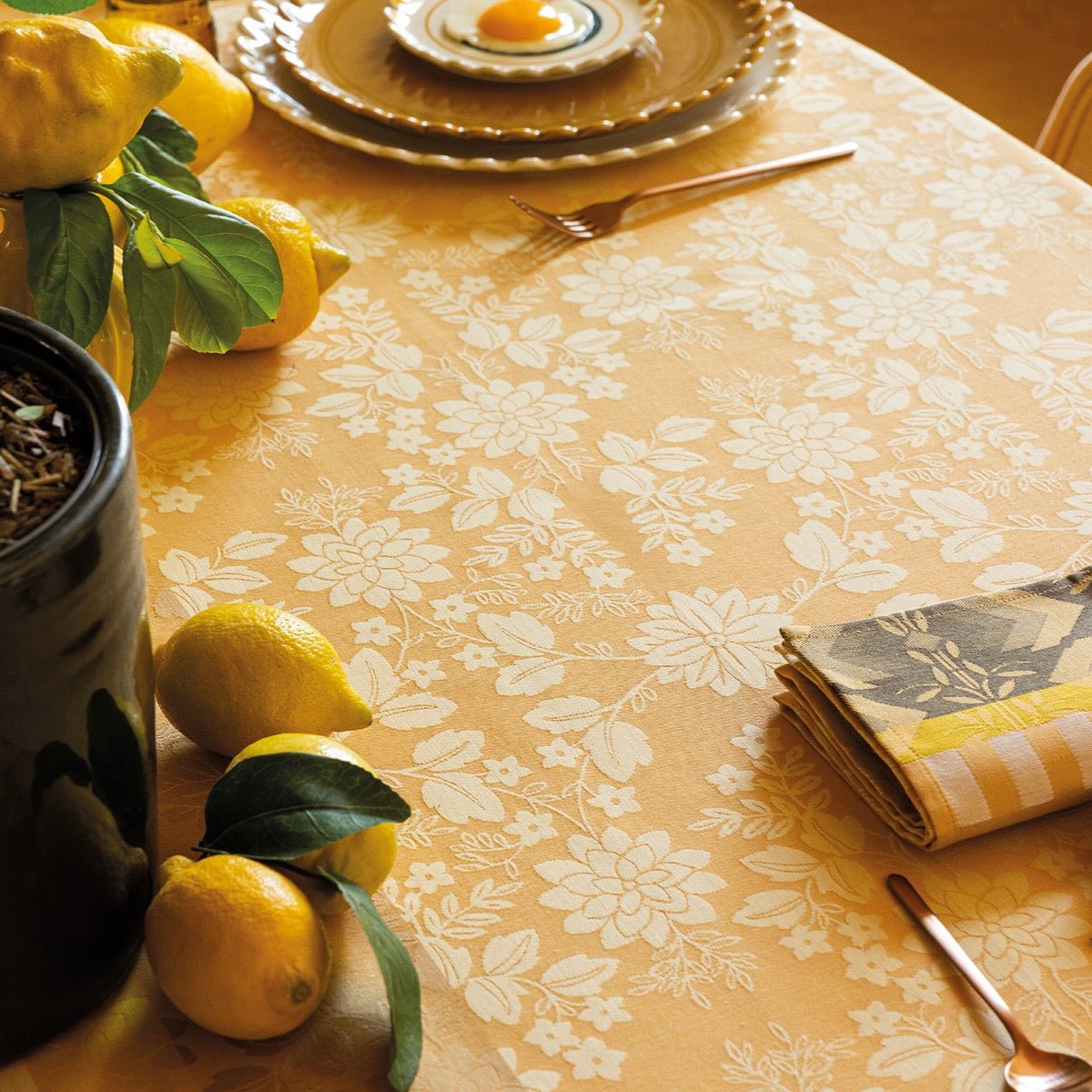 Gipsy Yellow Tablecloth | Le Jacquard Francais at Fig Linens and Home - Detail Photo