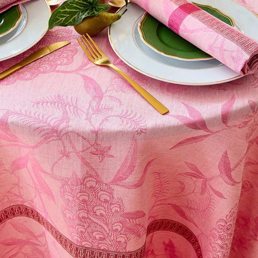 L'Orangerie Pink Tablecloth by Le Jacquard Français at Fig Linens and Home - View 3