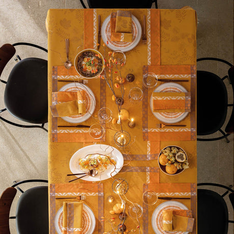 Manor Lane Orange Tablecloth by Le Jacquard Français