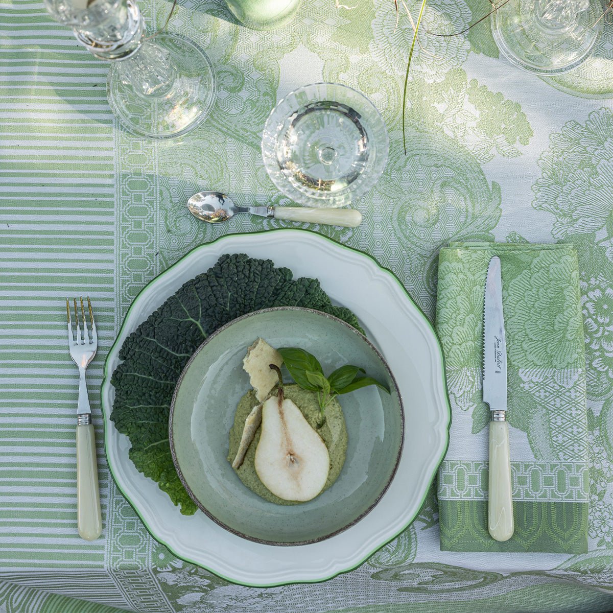 Promenade Impériale Jade Green Napkins by Le Jacquard Francais at Fig Linens and Home 1