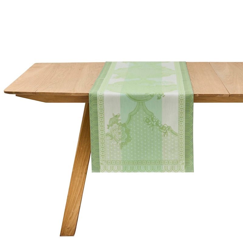 Promenade Impériale Jade Green Table Runner by Le Jacquard Francais at Fig Linens and Home